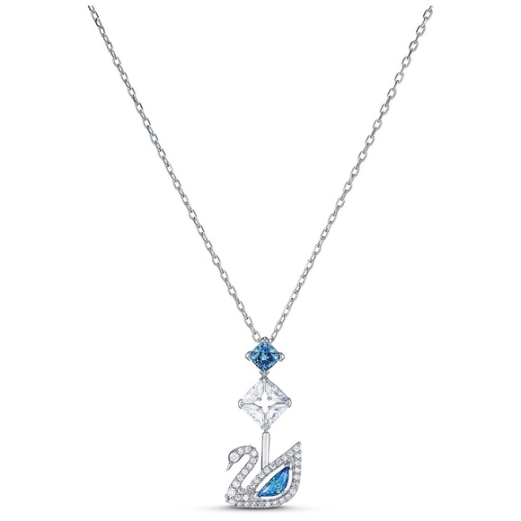 SWAROVSKI Dazzling Swan Y Necklace, Swan, Blue and Silver, Rhodium Plated - NIB - Picture 1 of 5